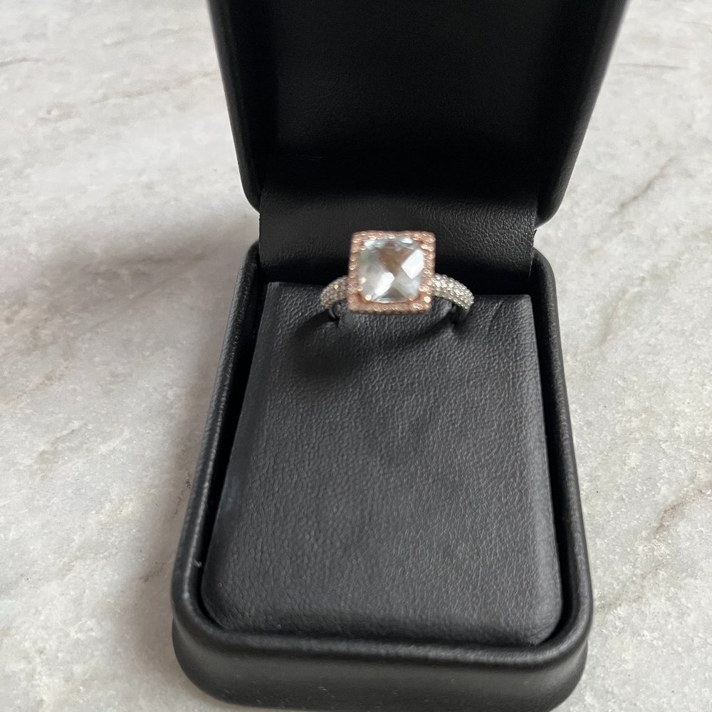 14K White & Rose Gold Ring with Quartz stone and pave diamonds - Picture 9 of 9